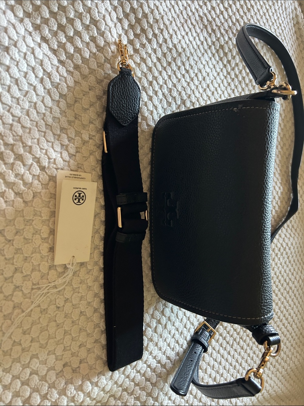 Tory Burch Black Pebbled Leather Crossbody with Gold Hardware